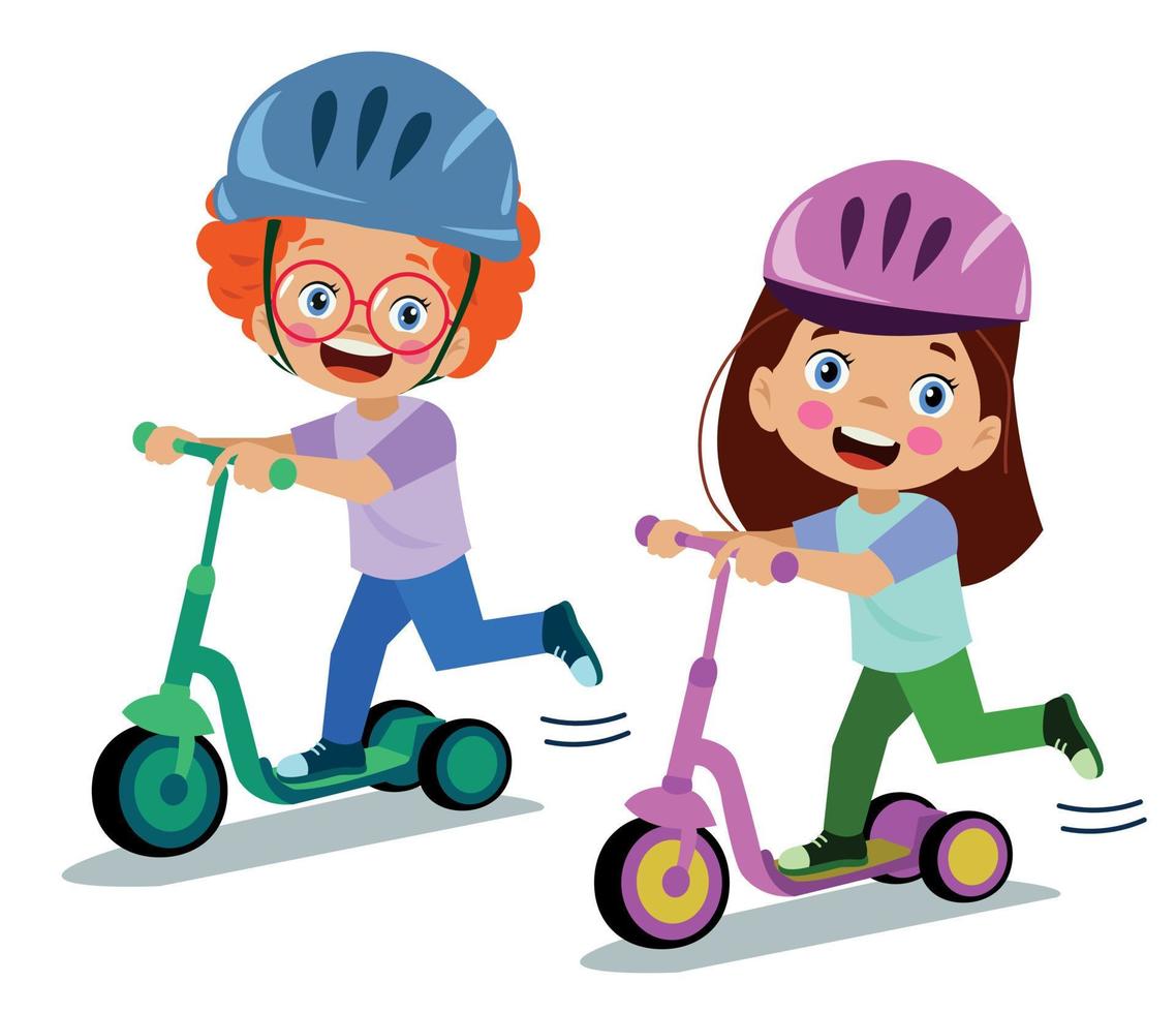 cute happy boy riding scooter vector