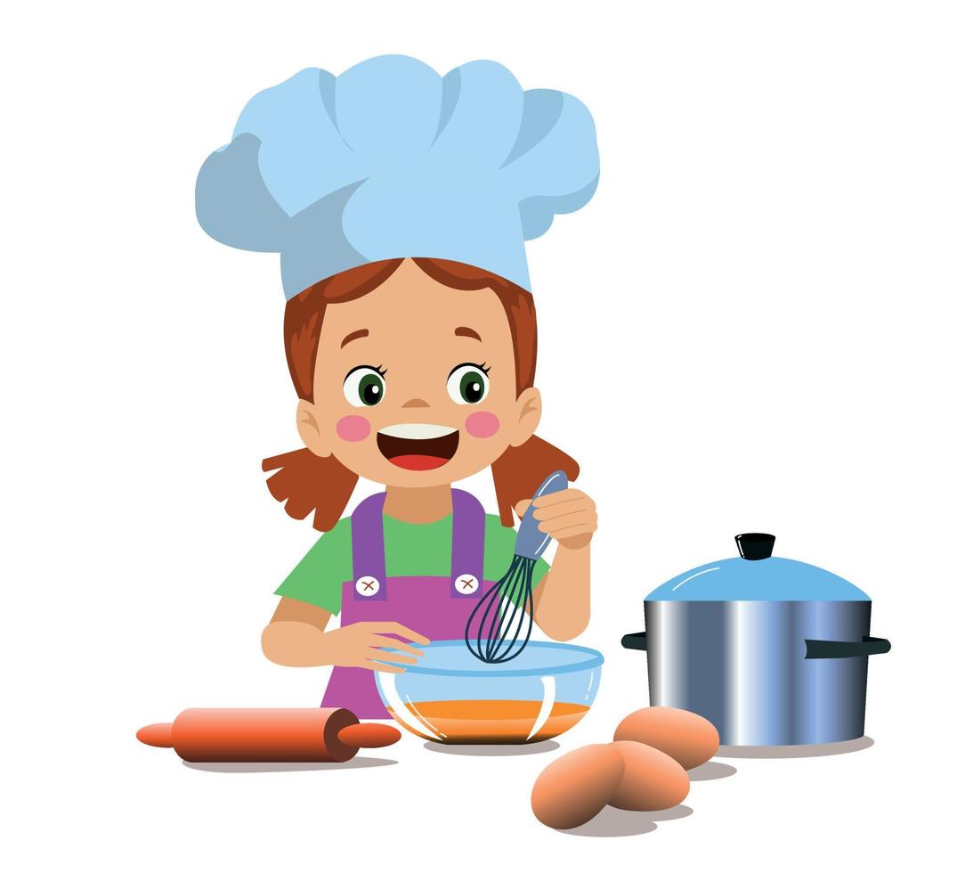 cute chef kids making cake vector