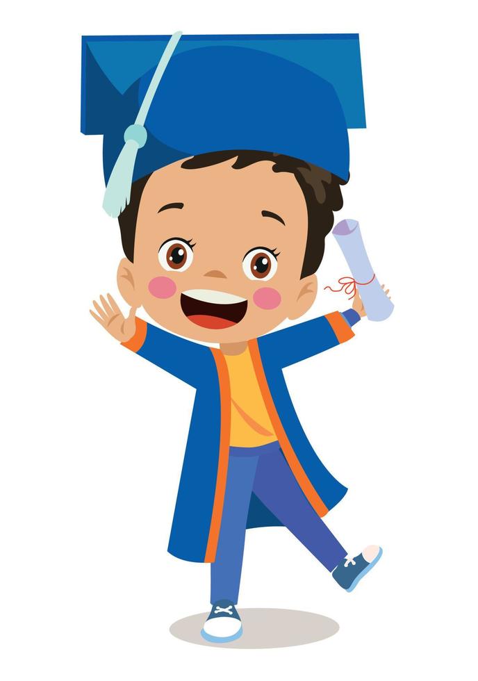 cute kid graduating graduation throwing cap vector