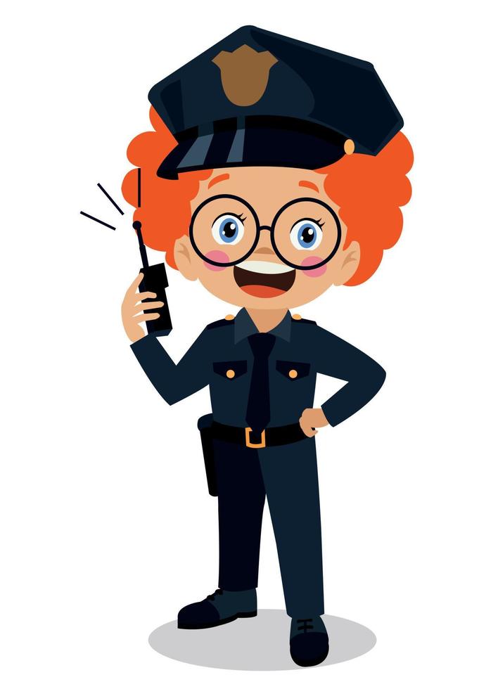 Happy kids wear police uniform set vector