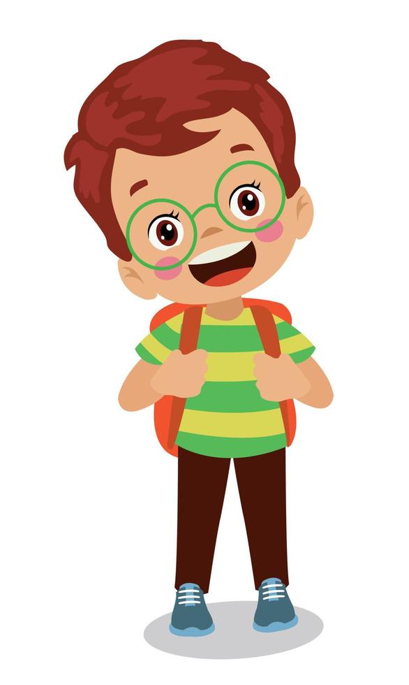 cute happy little kids going to school with school bags on their backs vector