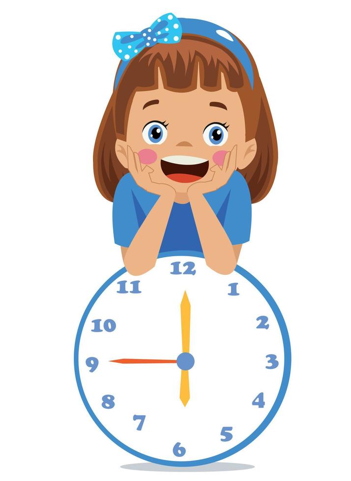 cute happy kids holding clock vector