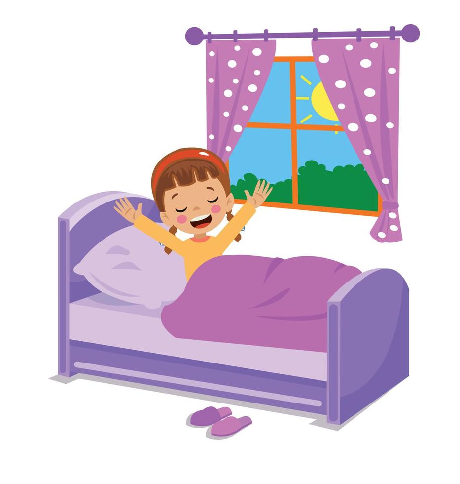 cute kid waking up in the morning vector