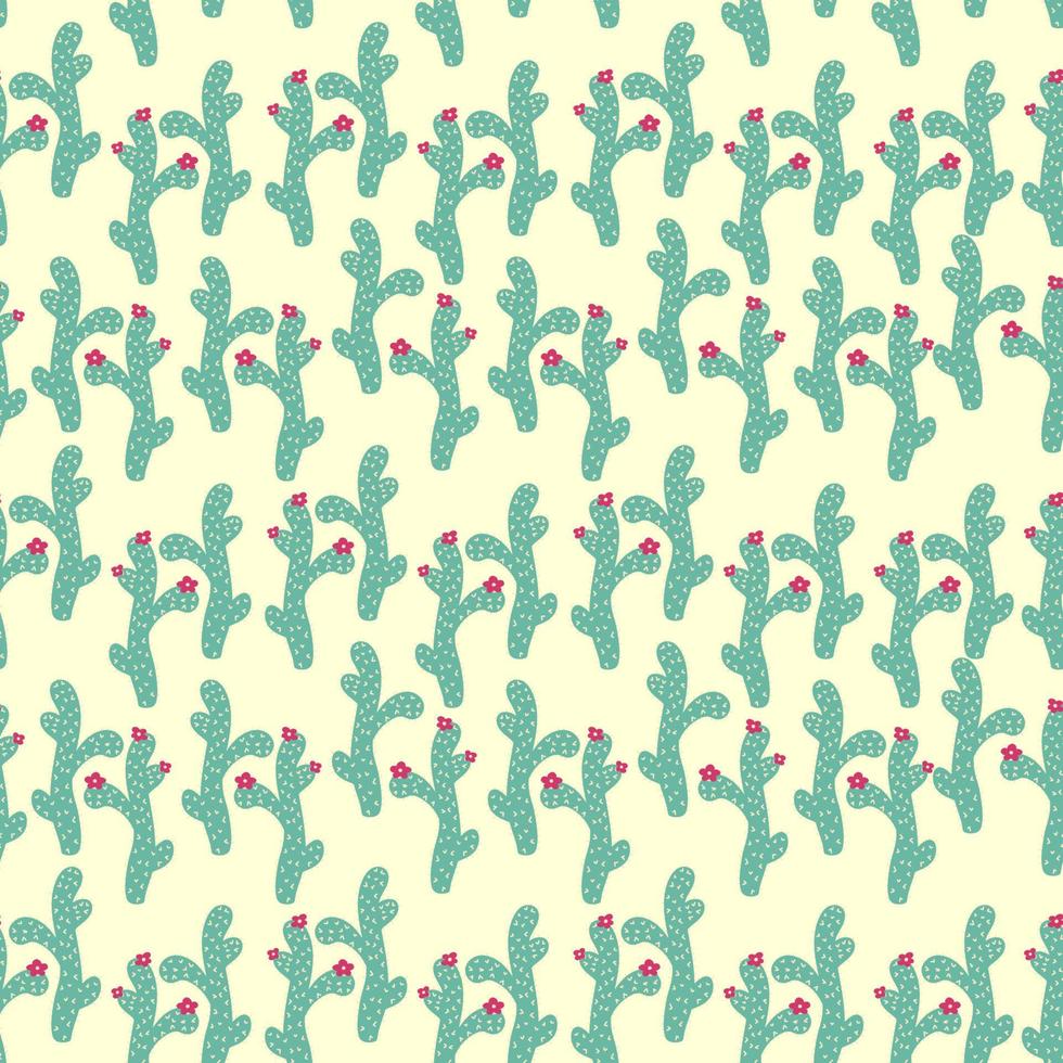 seamless pattern with different cactus. Bright repeated texture with green cacti. Natural background with desert plants vector