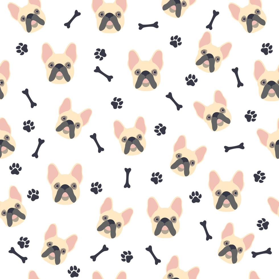 Bulldog muzzle. Seamless pattern with cute cartoon dogs bulldog muzzles vector