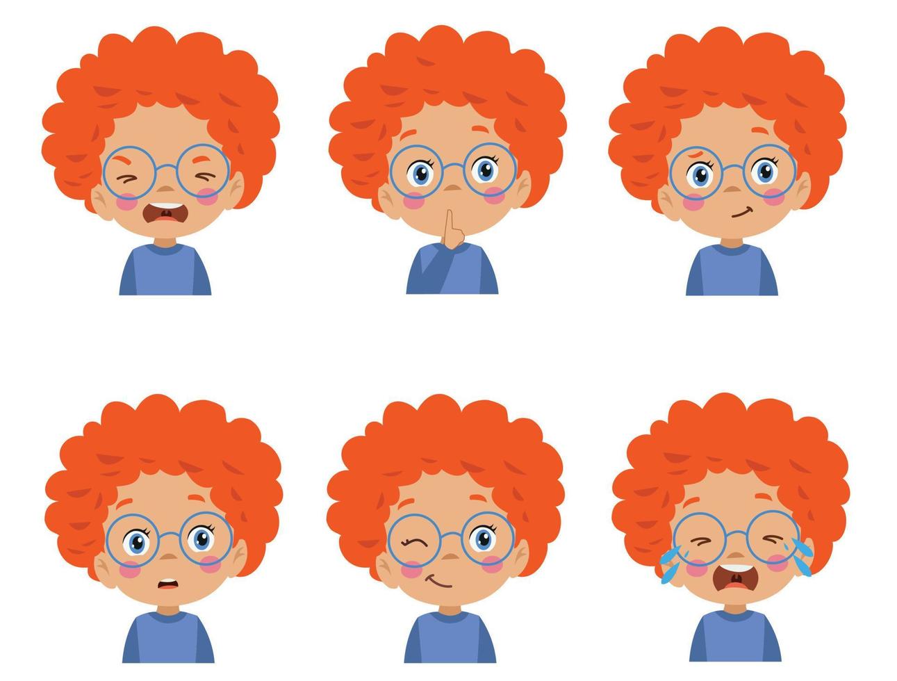 cute kid face expression emoji emoticon set vector