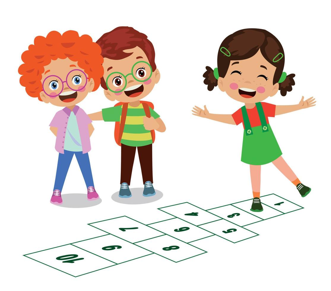 cute happy kids playing hopscotch vector