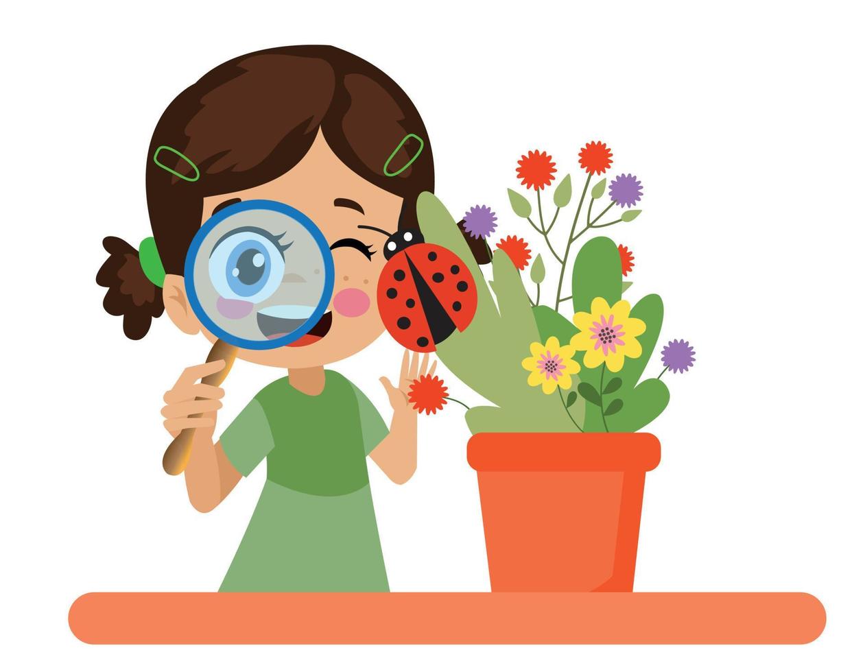 cute boy with magnifying glass vector