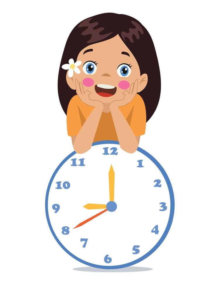 lindos niños felices sosteniendo el reloj vector