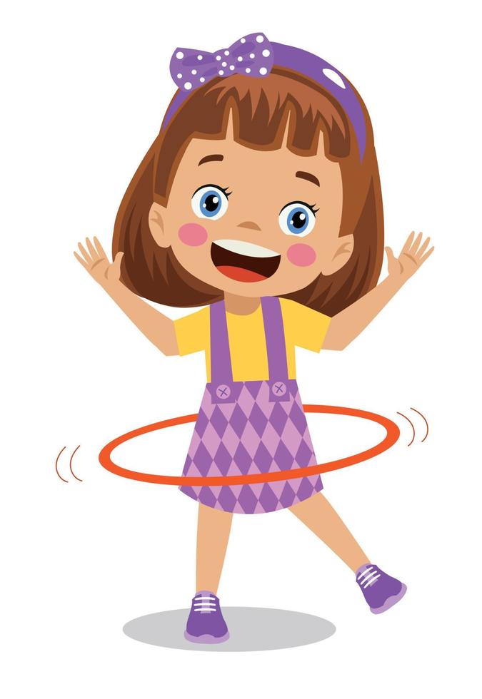 cute happy boy spinning hoop vector