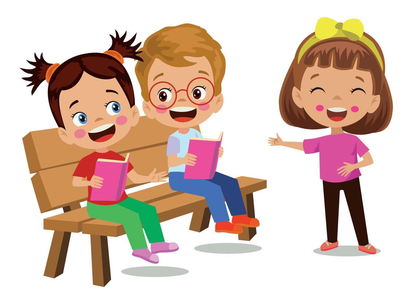 cute happy kids reading book vector