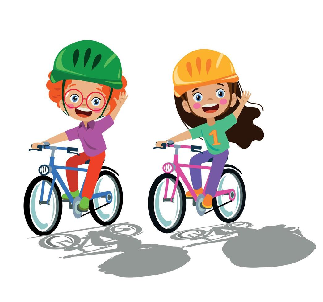 lindos niños y niñas andando en bicicleta vector