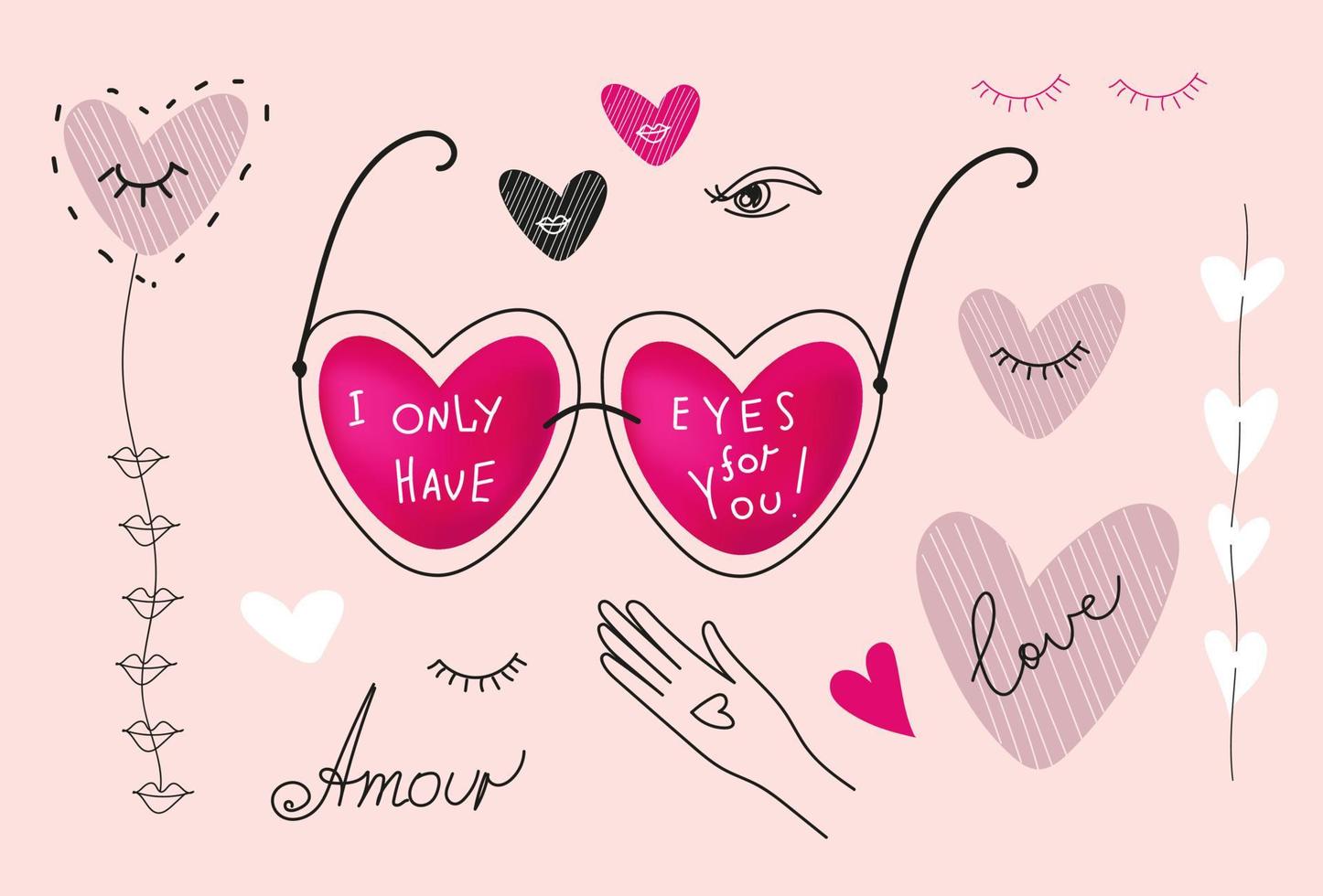 Valentine's day social media banner design. Abstract Modern collage. Vector doodle illustration. Hipster graphic design for Greeting Cards, poster, banner.