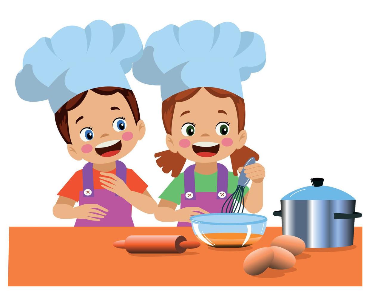 cute chef kids making cake vector