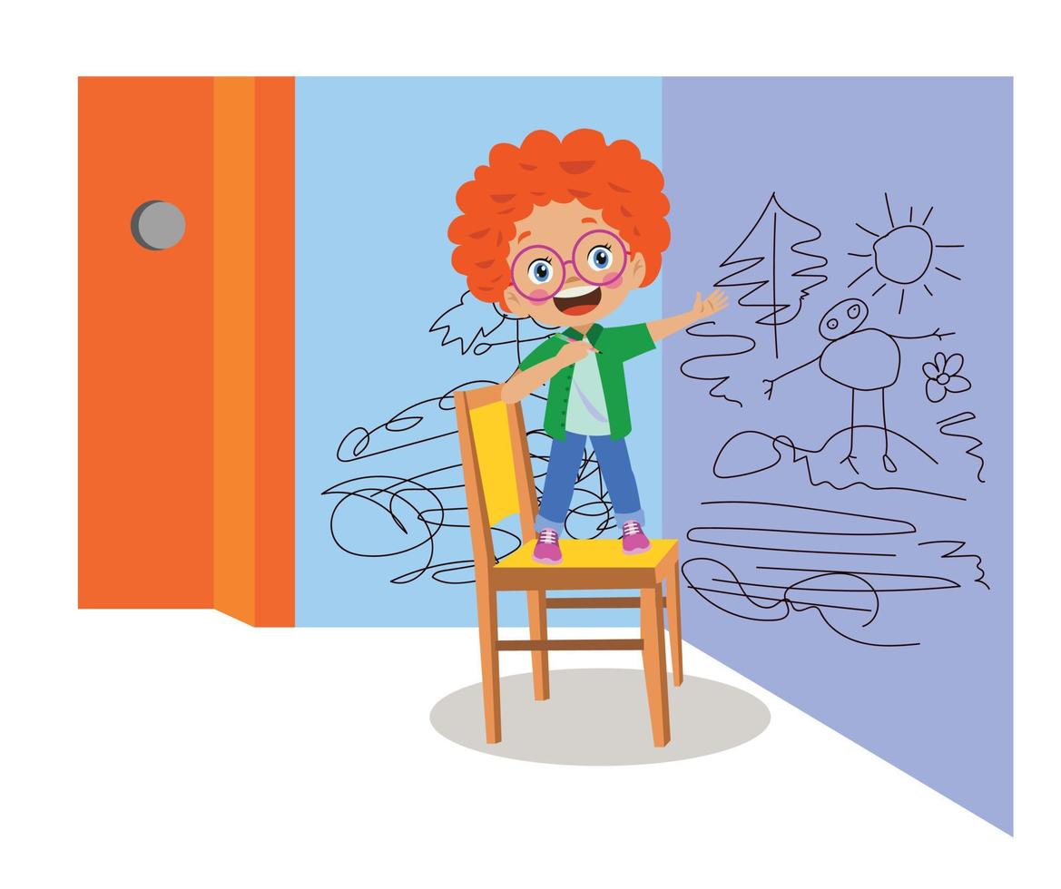cute boy painting scribbling the walls vector