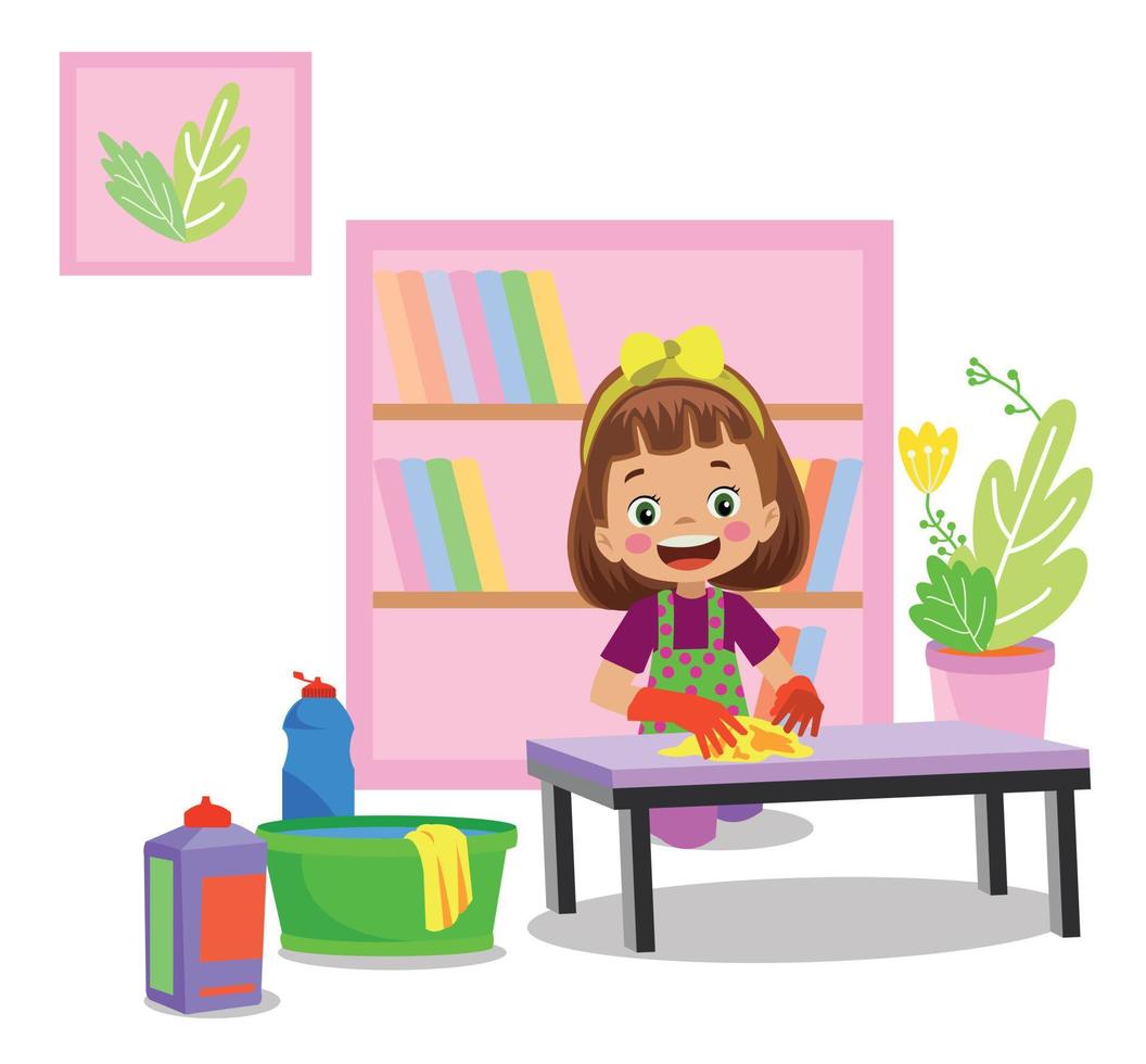 cute happy boy and girl cleaning house vector