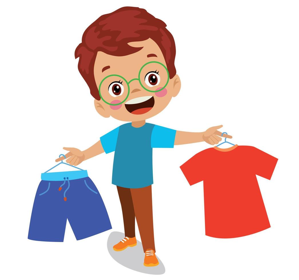 cute happy boy choosing clothes vector