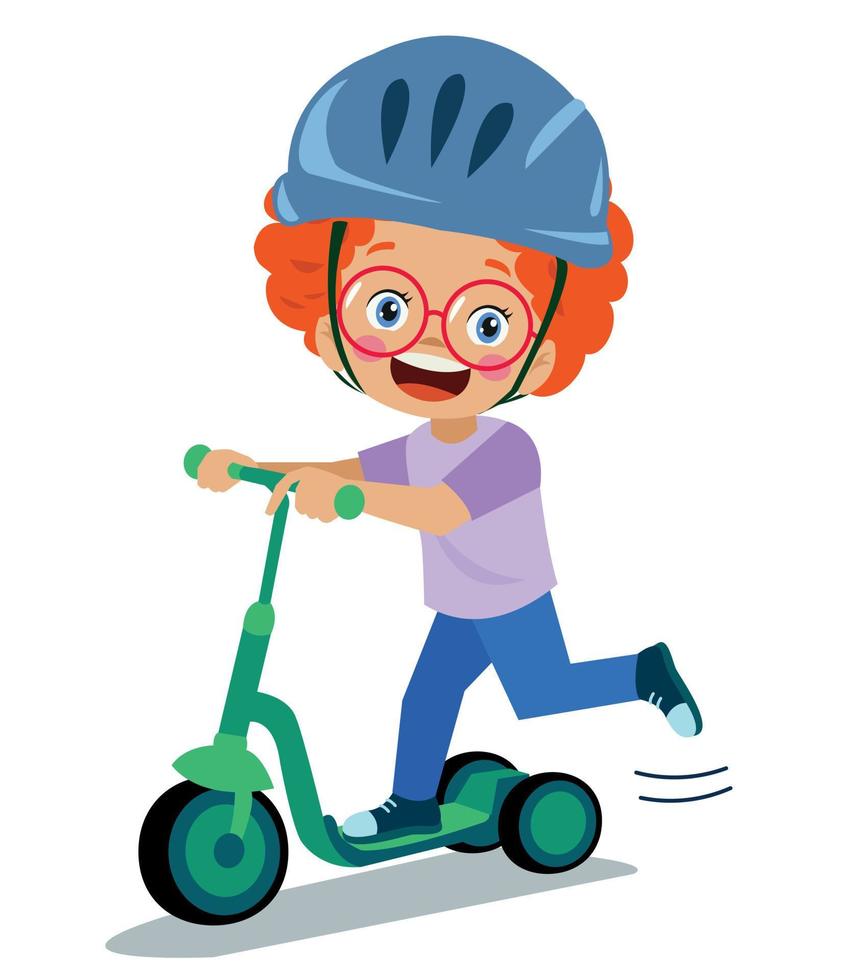 cute happy boy riding scooter vector