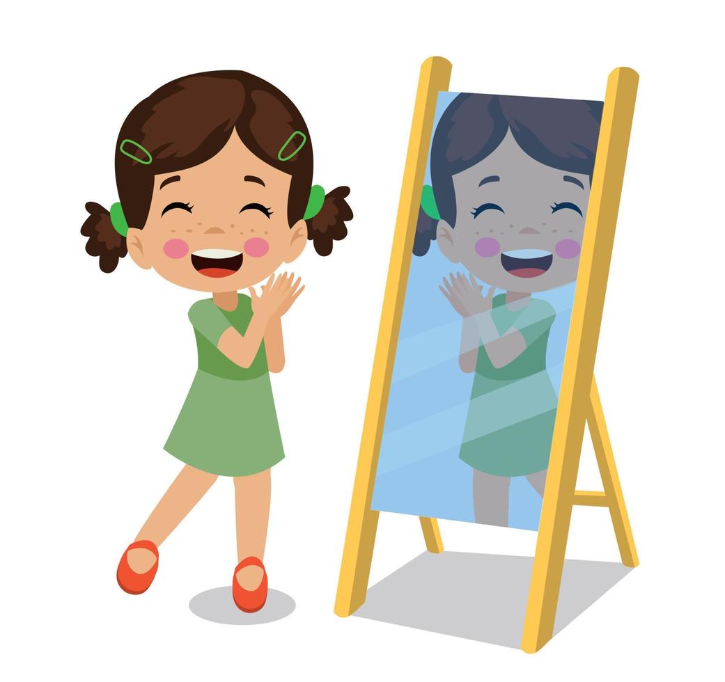 cute happy boy looking in the mirror vector