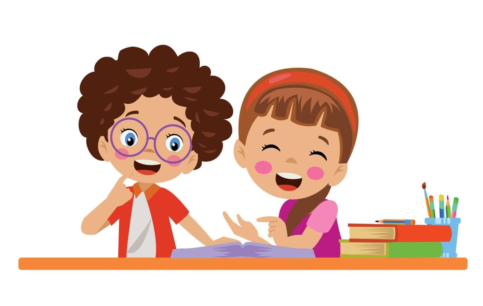 cute hardworking little kids studying vector