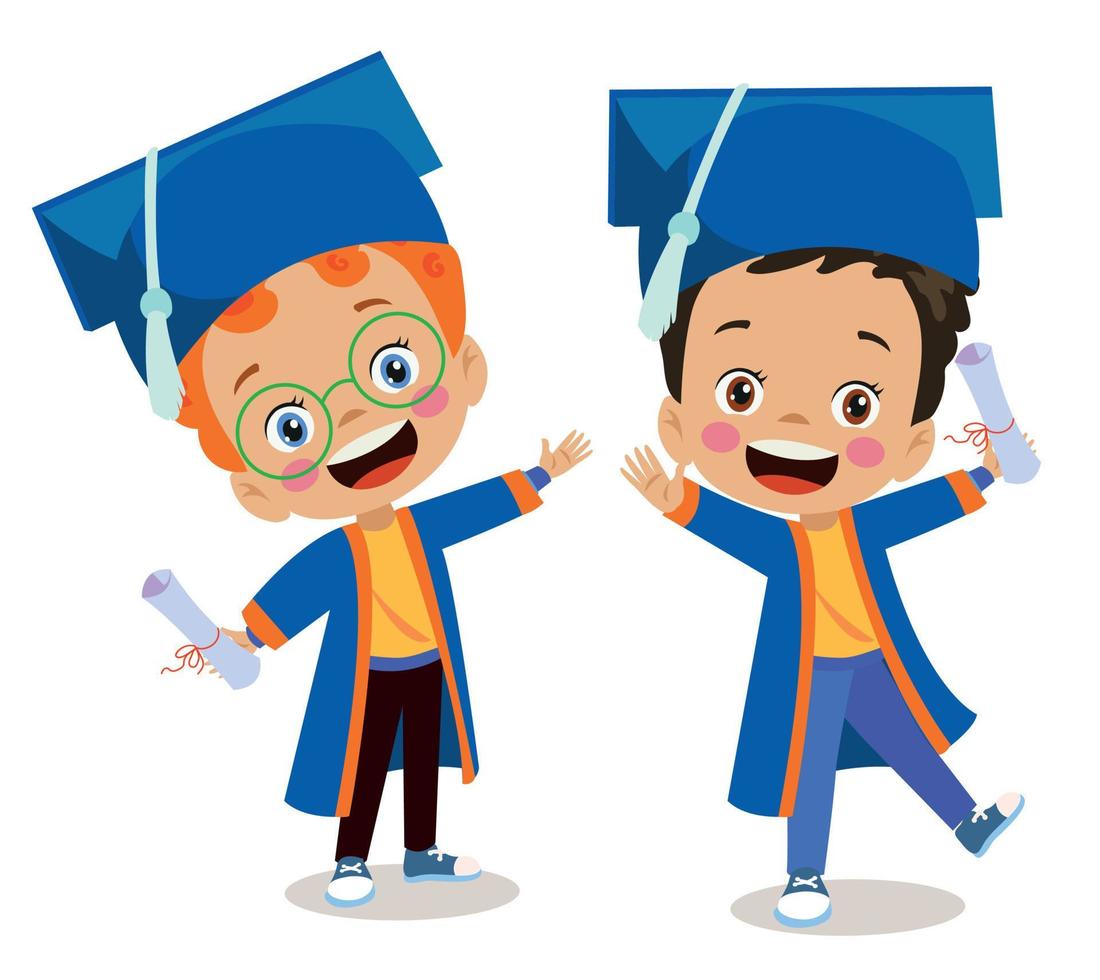 cute kid graduating graduation throwing cap vector