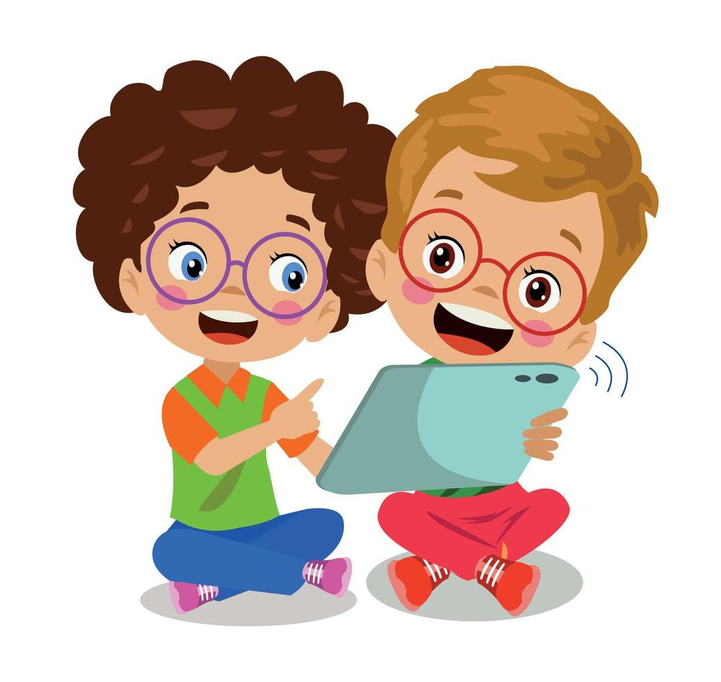 cute boy playing with pad vector