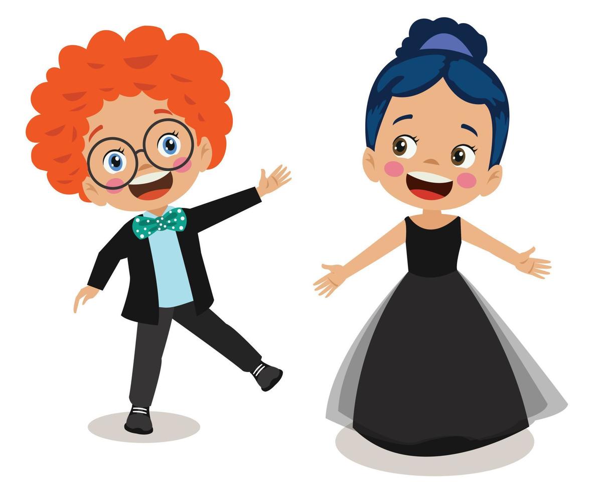 cute happy girl and boy student dressed in beautiful clothes vector