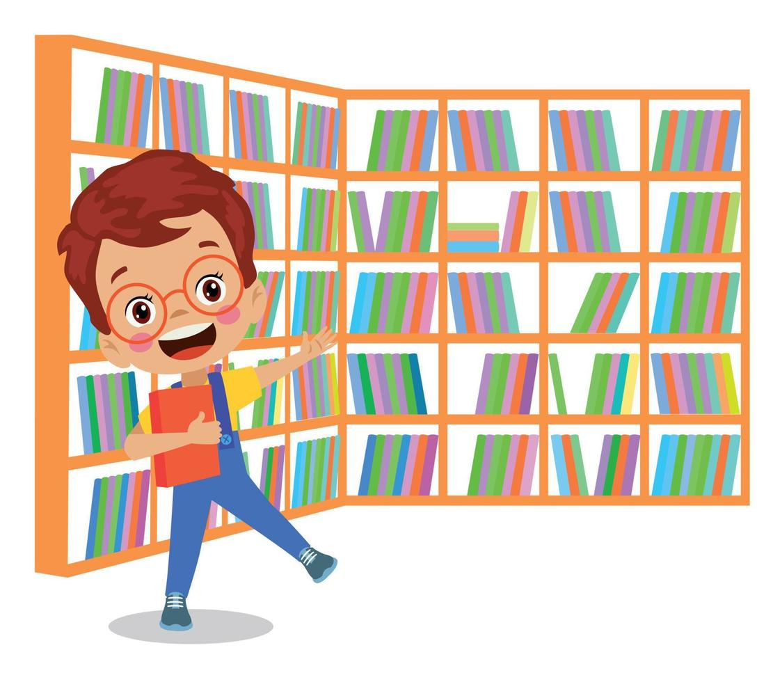 library books and cute kids vector