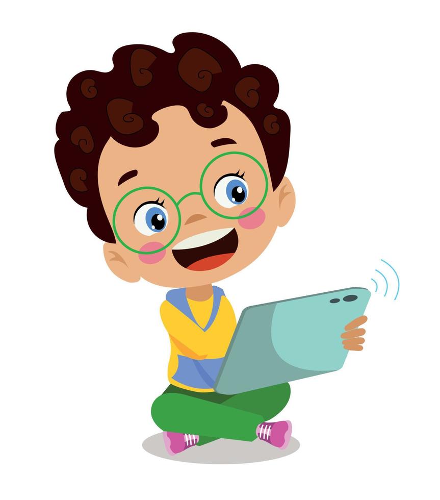cute boy playing with pad vector