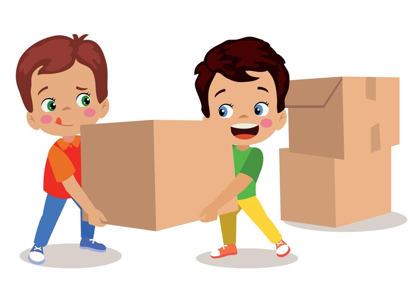 lindos niños cargando cajas pesadas vector