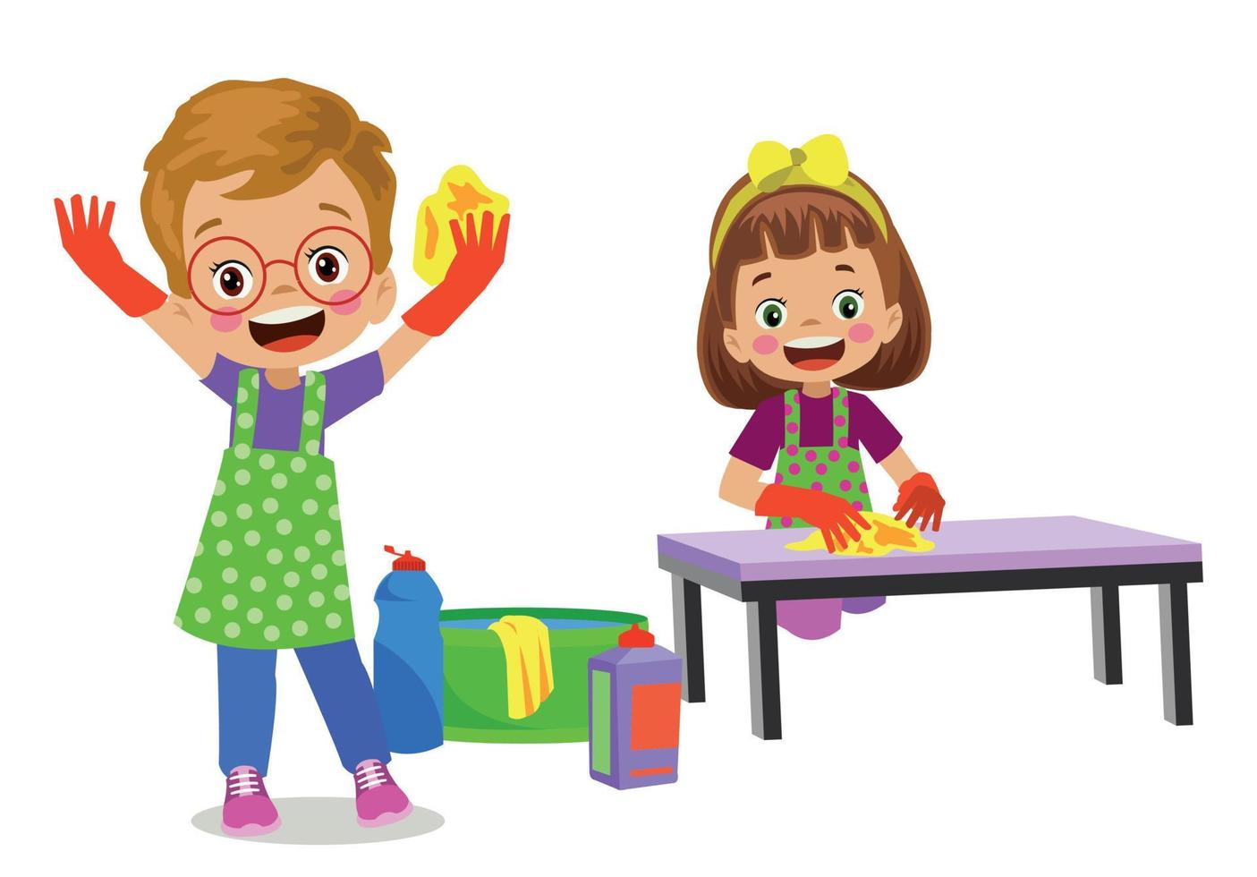 cute happy boy and girl cleaning house vector