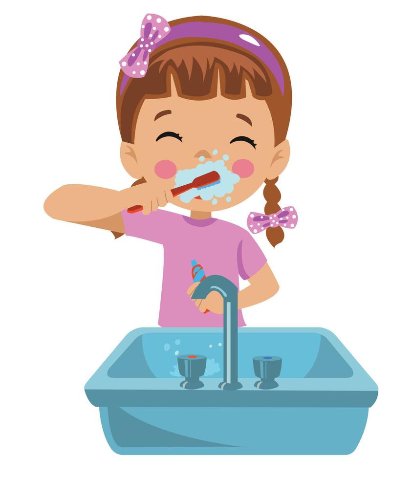 cute happy boy brushing his teeth vector