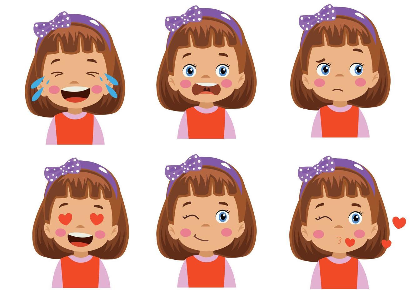 cute kid face expression emoji emoticon set vector