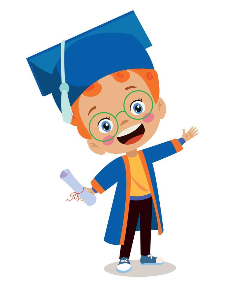 cute kid graduating graduation throwing cap vector