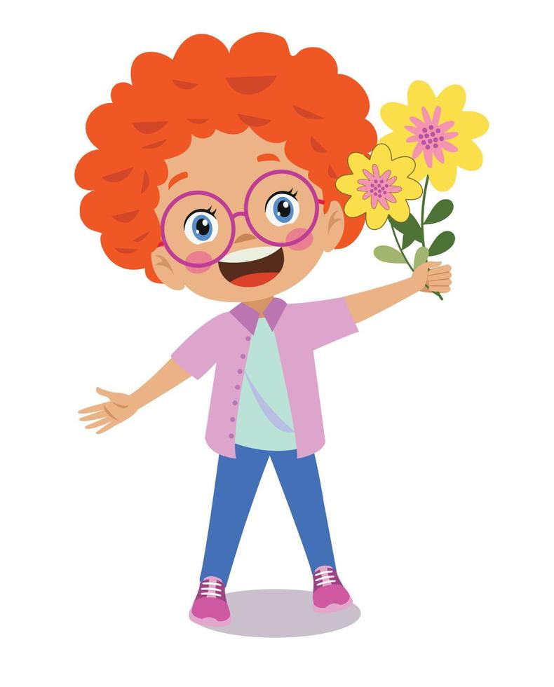 cute happy boy holding flower vector