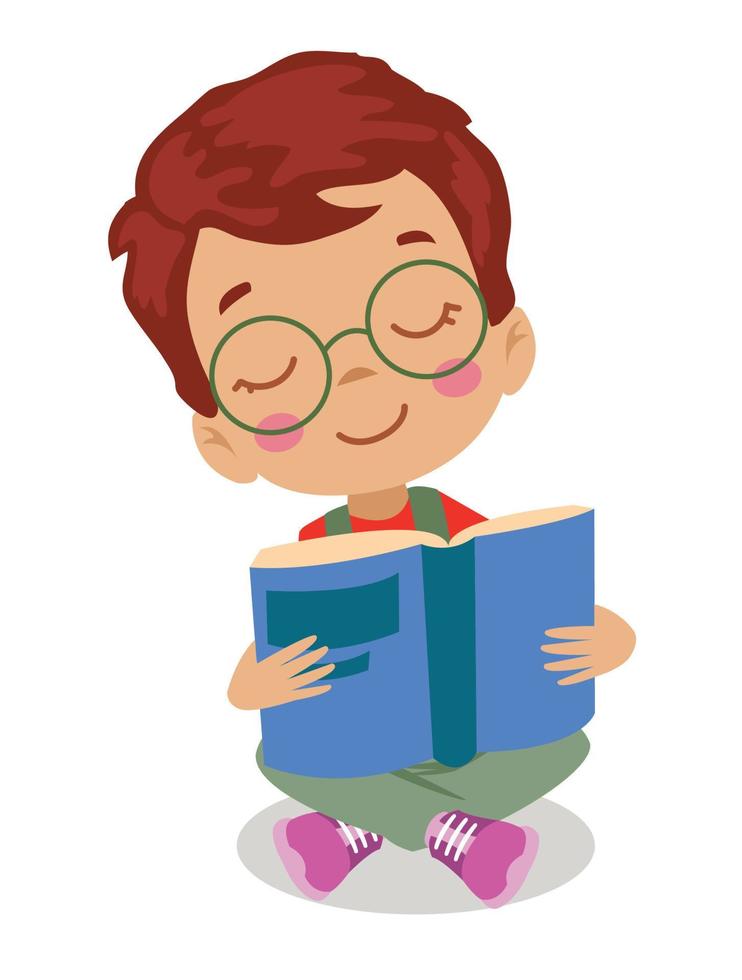 cute little kid reading books vector