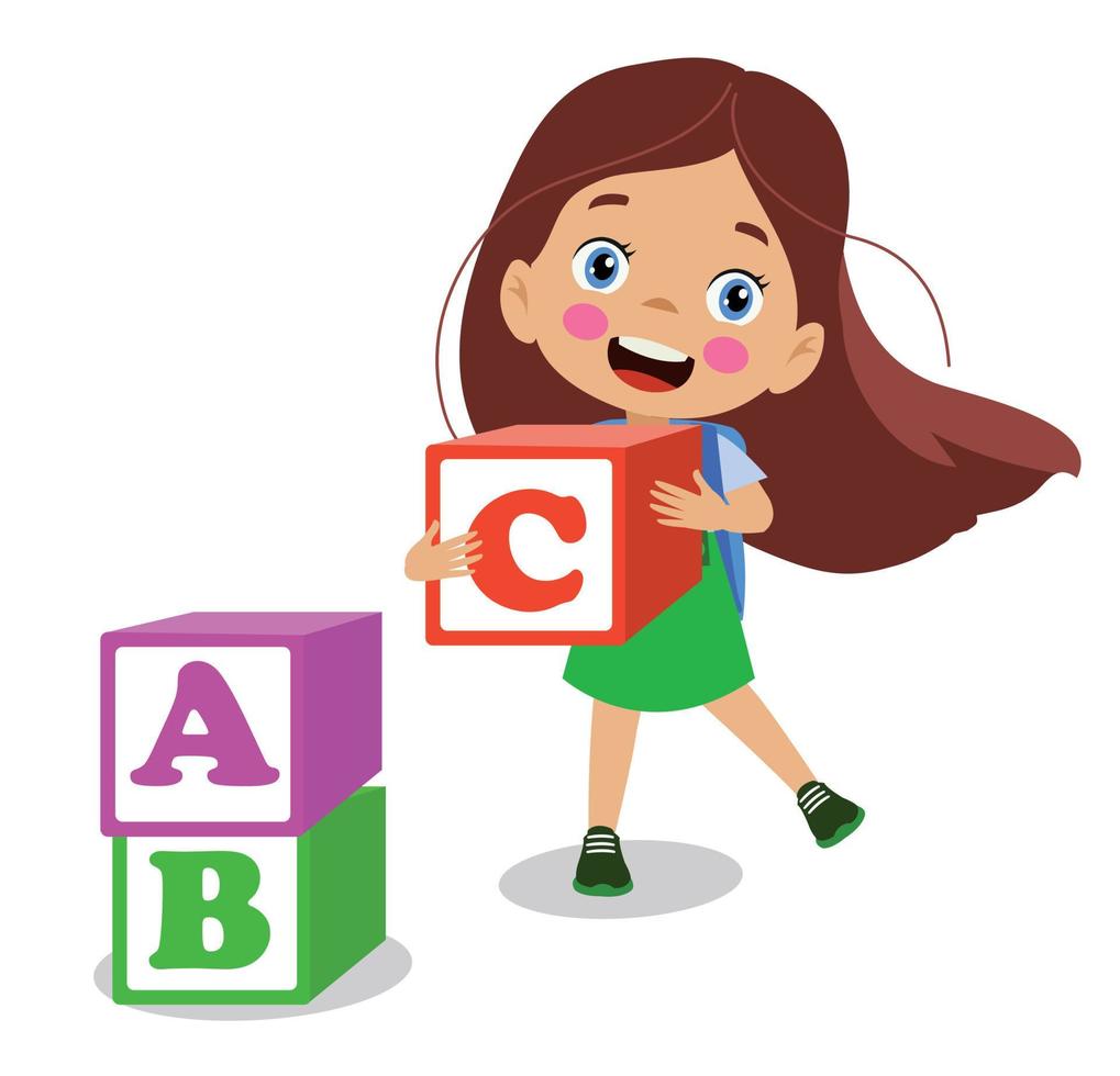 letter cubes and cute kids vector