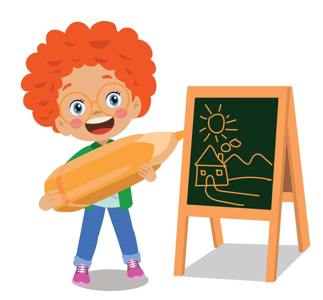 cute little boy holding a pencil vector