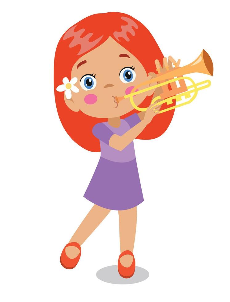 Happy boy playing trumpet music vector