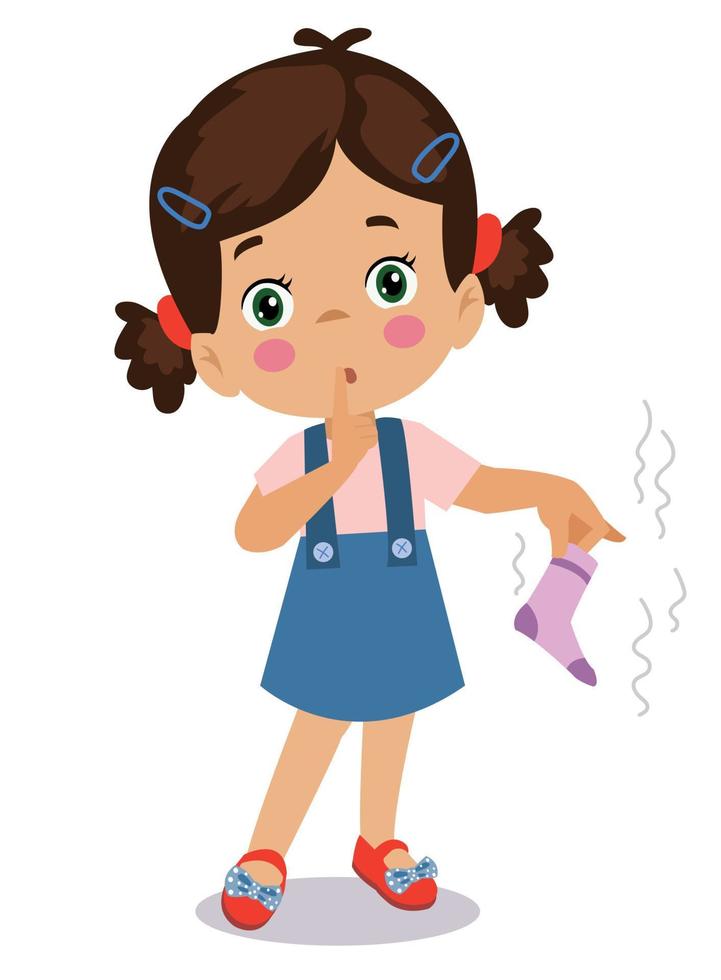 cute boy with stinky socks vector