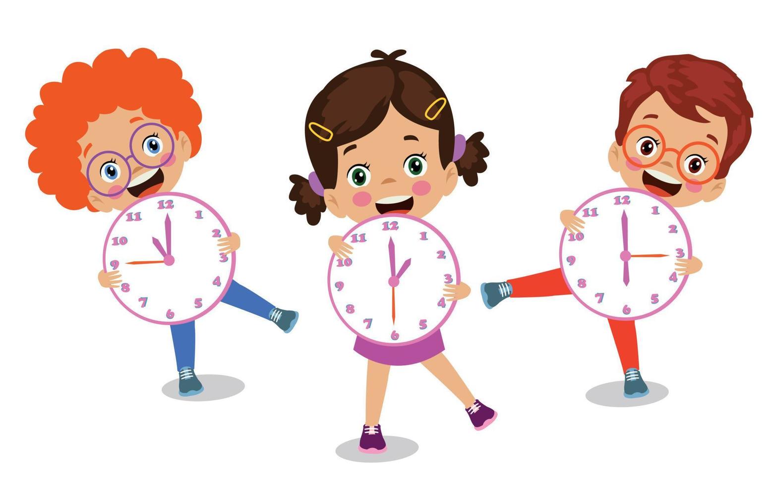 lindos niños felices sosteniendo el reloj vector