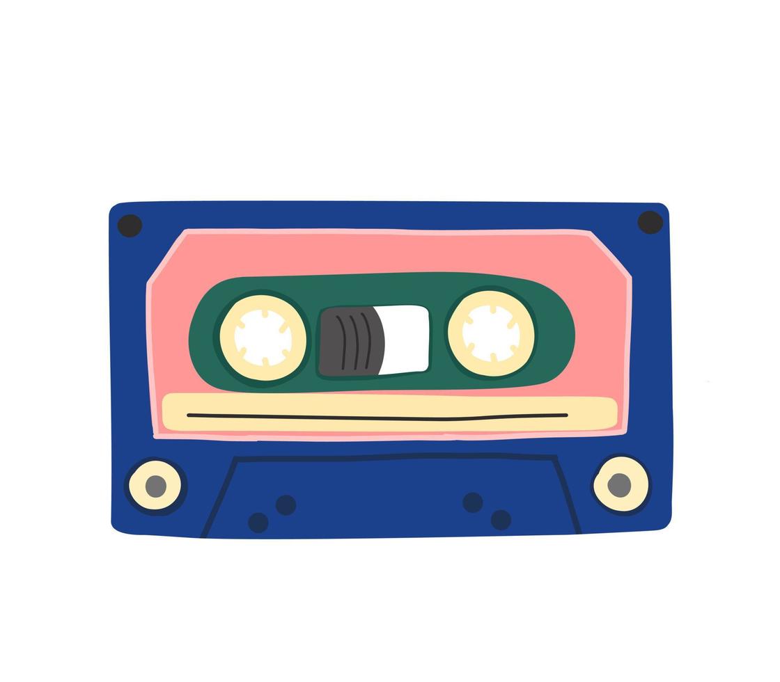 casete antiguo. mixtape retro, casetes de canciones pop de los años 80 y casetes de música estéreo. Cassette de audio de baile disco de alta fidelidad de los 90 vector