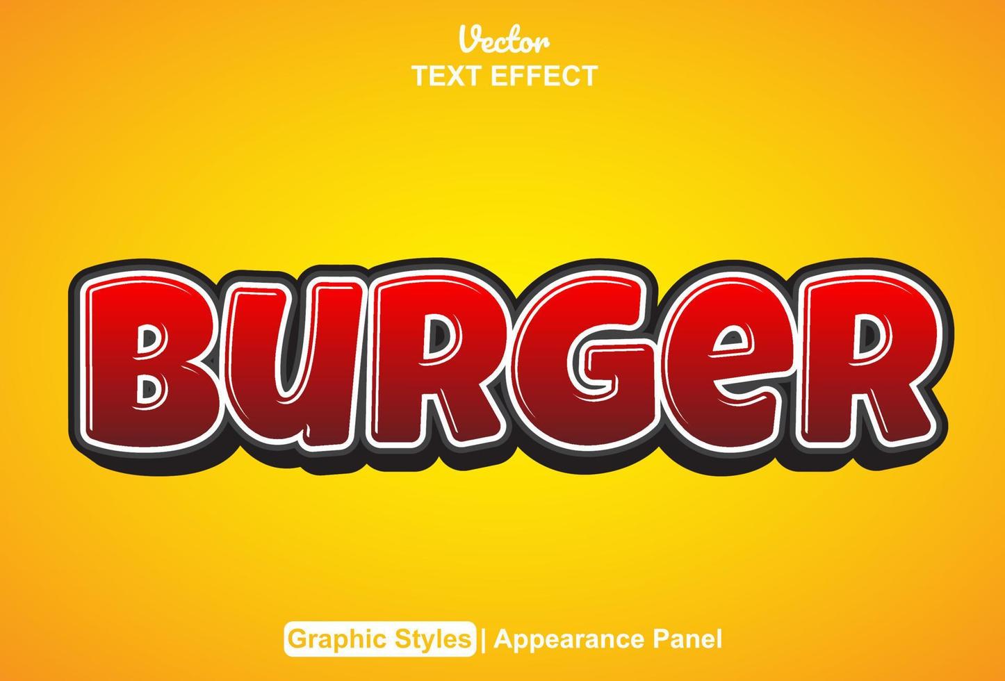 efecto de texto de hamburguesa con estilo gráfico y editable. vector