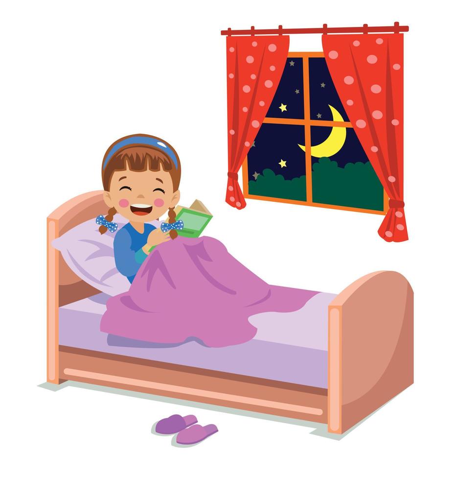 boy reading a book in bed vector