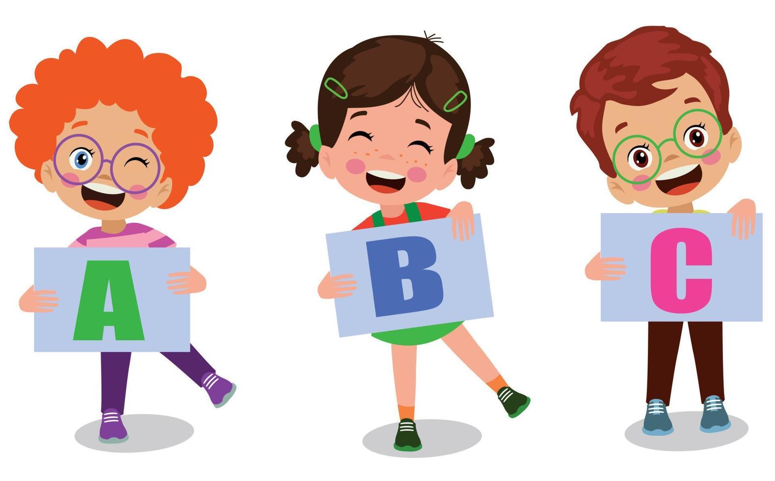 cute happy students holding letters vector