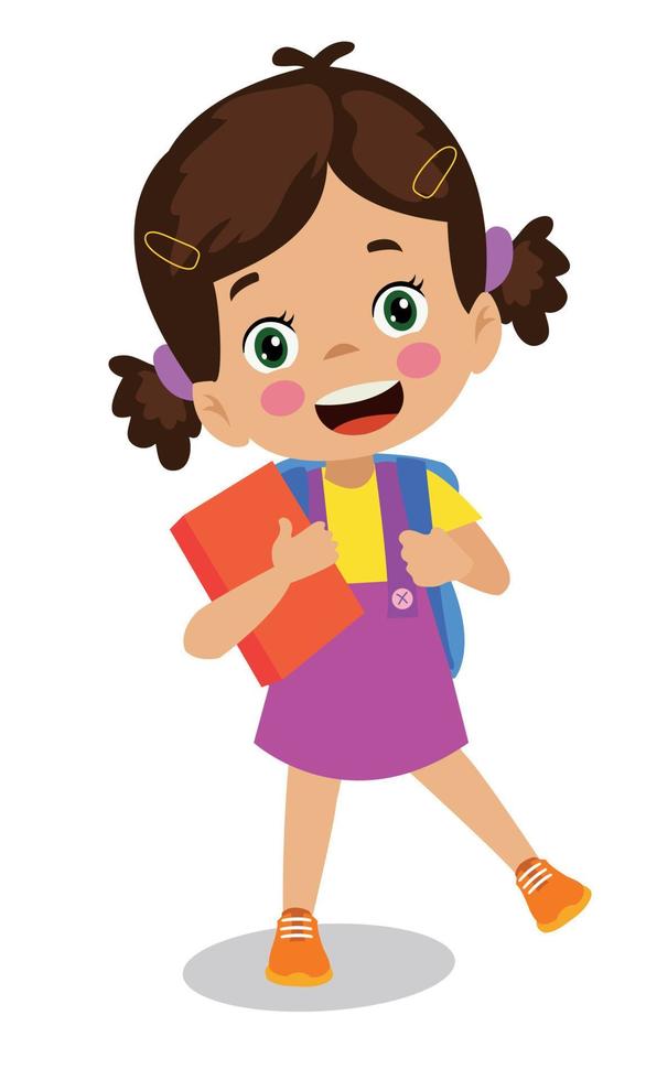 cute happy little kids going to school with school bags on their backs vector