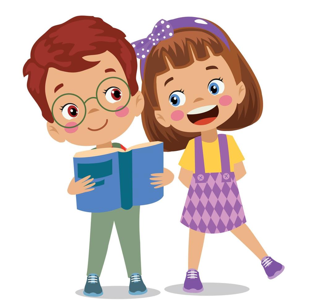 cute little kids reading books vector