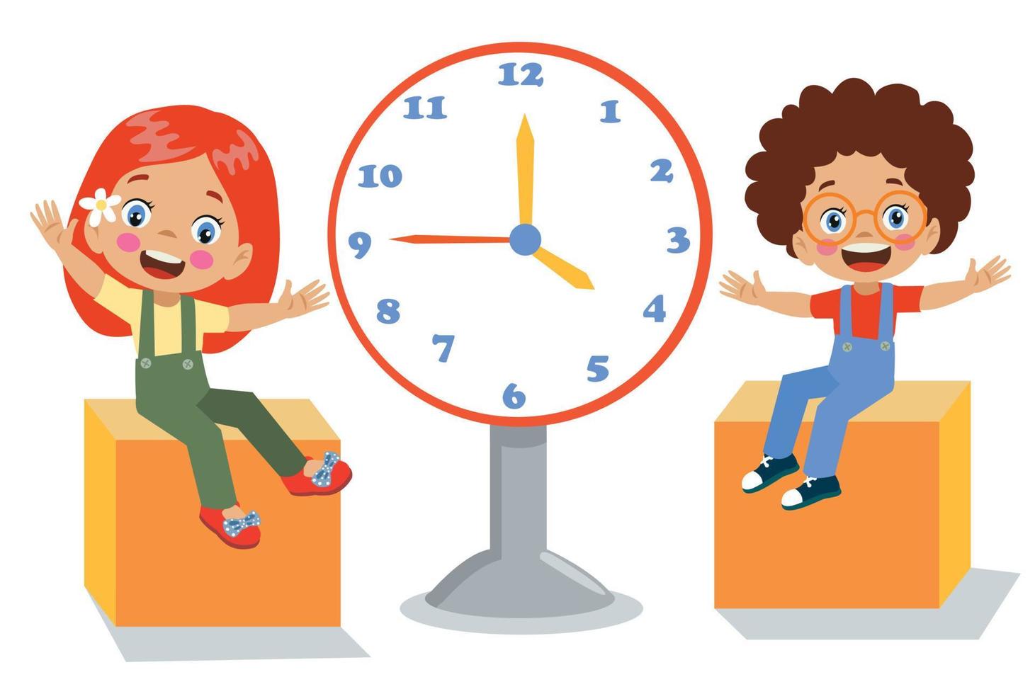 cute happy kids holding clock vector