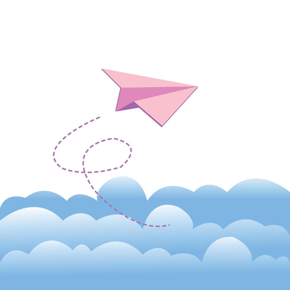 cute happy girl flying in sky with paper plane vector