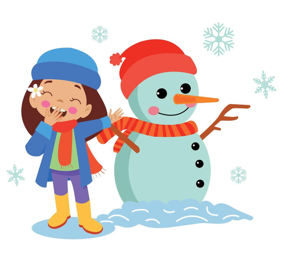 winter snowman and cute boy vector